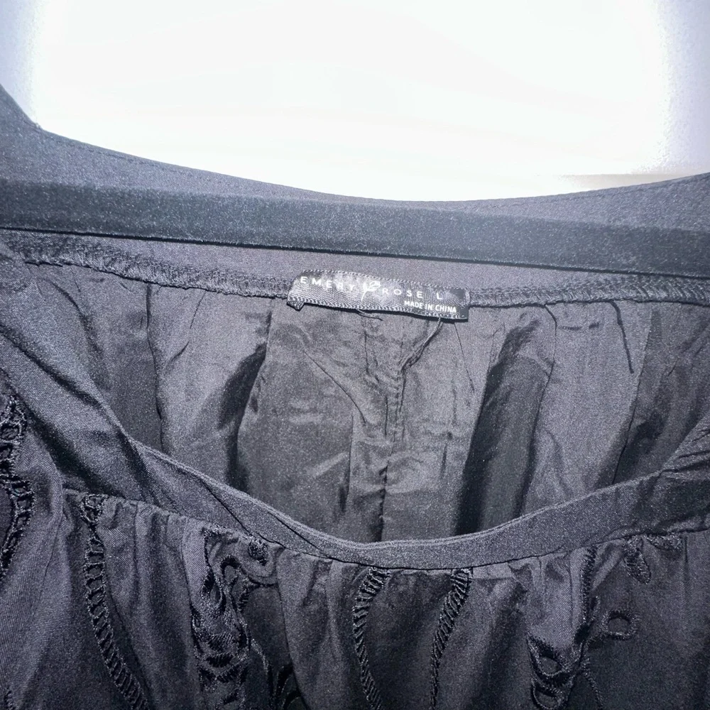 Black Eyelet Puff Sleeve Smocked Dress Large - Picture 2 of 9